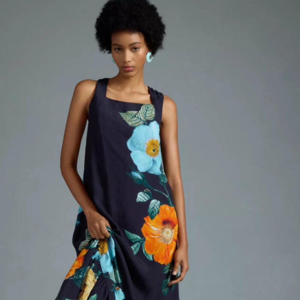 Anthropologie Maeve Square-Neck Pleated Dress